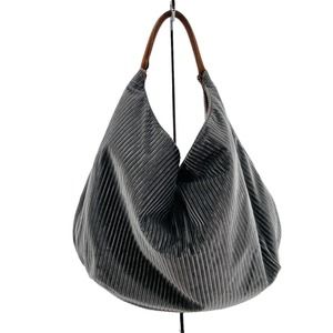 Anthropologie Gray Velvet Corded Slouchy Hobo Bag Women